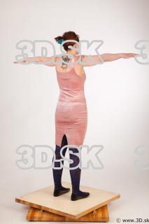 Whole body pink dress purple tights black shoes modeling t pose of Nadine 0006